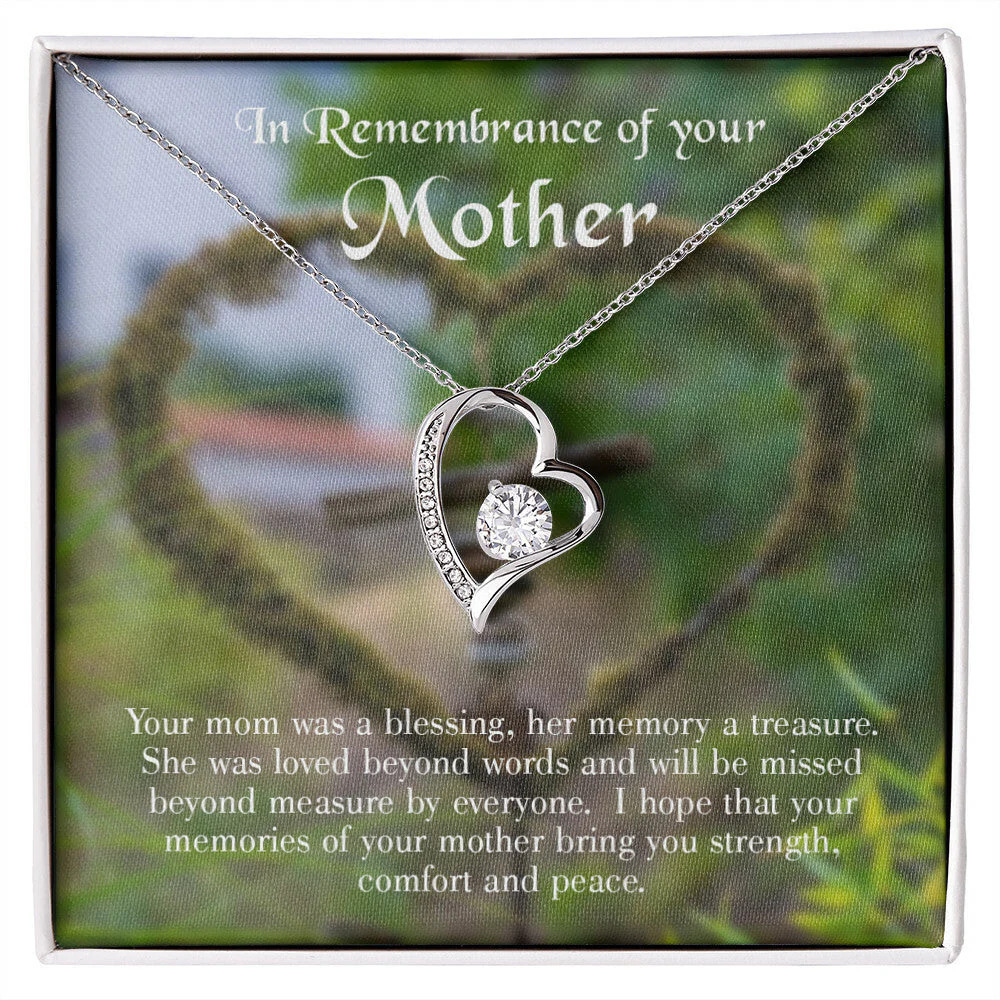 Mom Memory Treasure Forever Love CZ Heart Necklace White Gold Standard Box